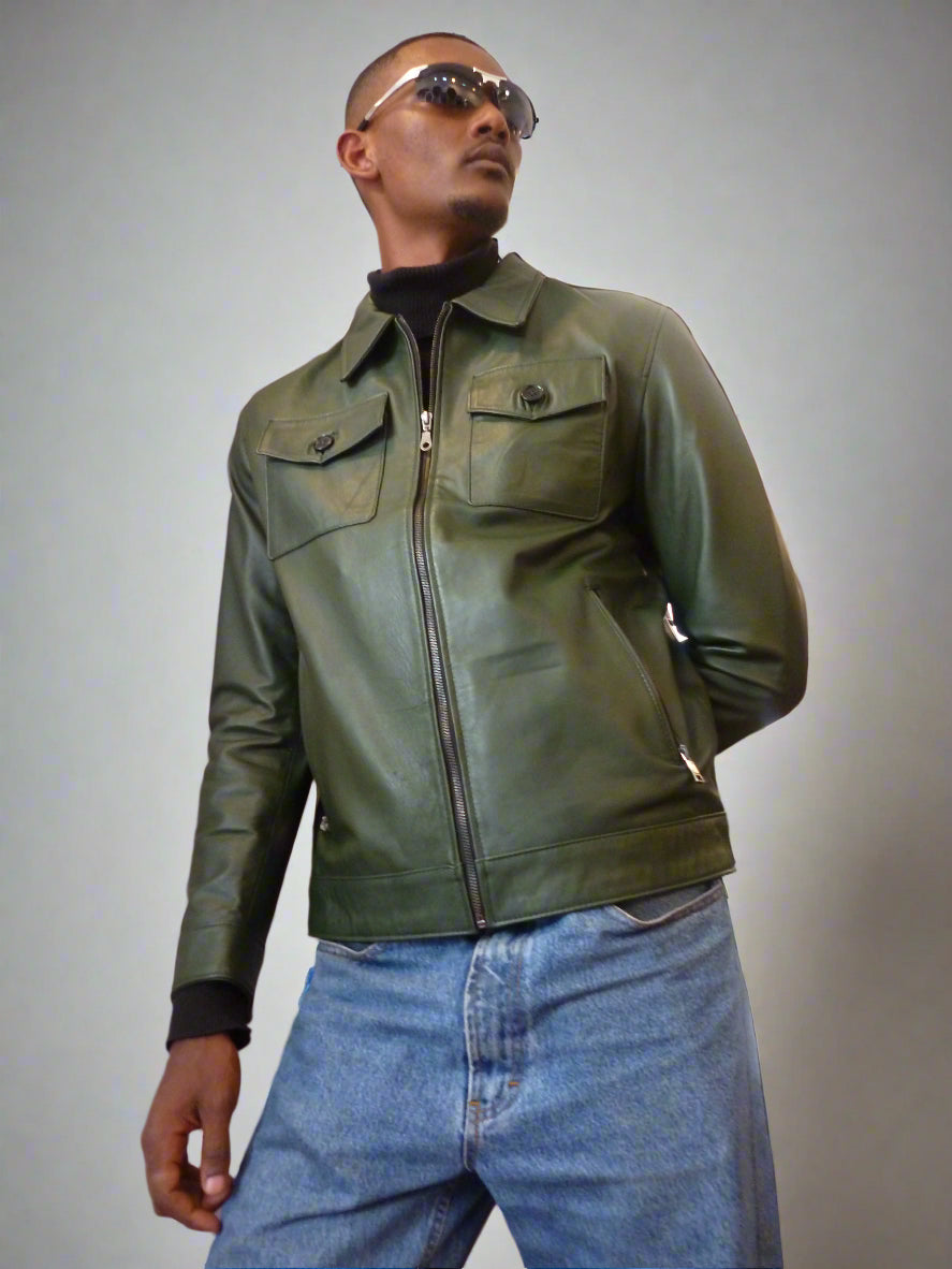 Men’s Emerald Green Leather Jacket – Stylish, Premium Quality with Classic Tailoring